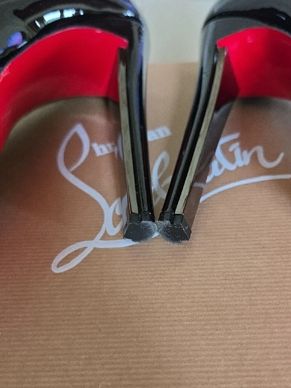 Christian Louboutin Black Patent Peep-Toe Platform Heels